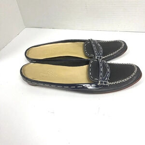 COLE HAAN Sz 8.5 AA Blue Leather Mules Low Back Slip On Slides Preppy Academia